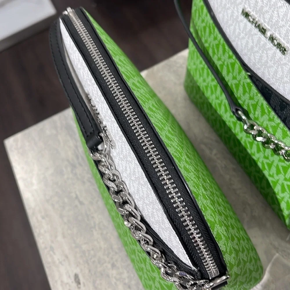 Michael Kors Jet Set Travel Color-Block Signature Logo Crossbody  Jangle Green